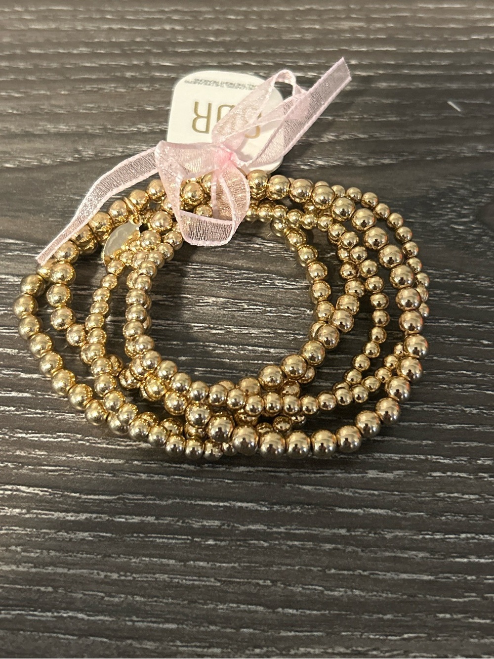 Set of 5 stretch gold bead bracelets - Picture 2 of 2